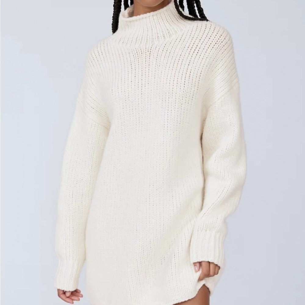 Aritzia Cream Long Sleeve Knit Turtleneck Dress